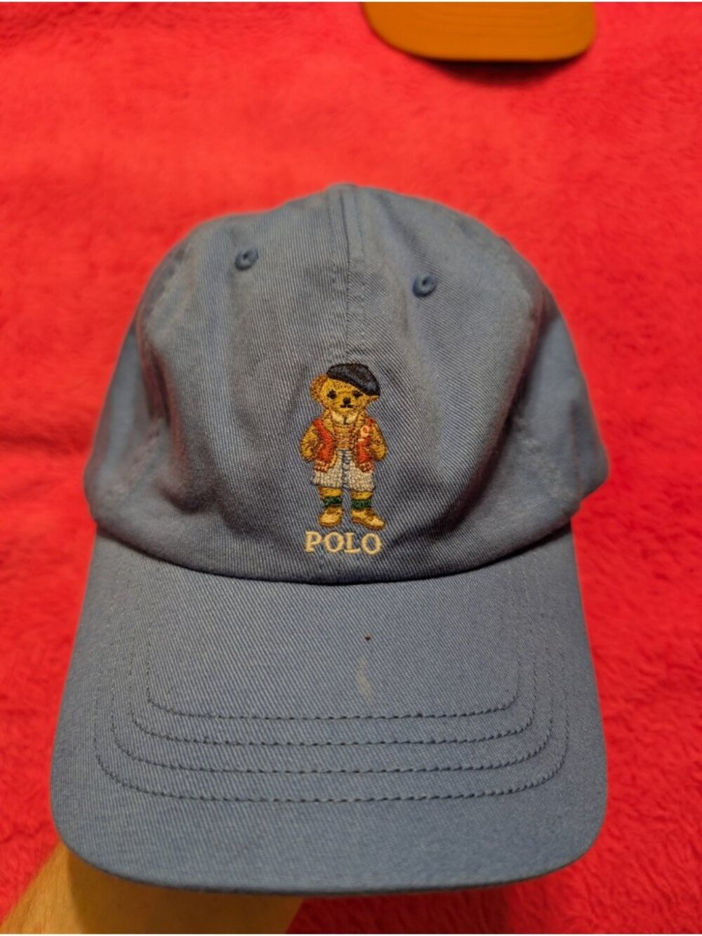 Polo Ralph Lauren Bear Hat Blue Beret Red Cardigan Boy's Youth 8-20 Adjustable